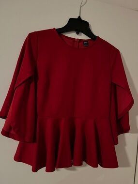 SHEIN Red Peplum Bell Sleeve Blouse